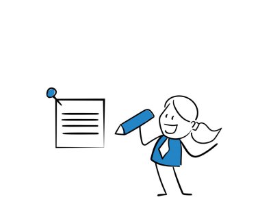 İş kadını. Etiketli bir ofis çalışanı. Kız el çizimi karalama çizimi çizimi çizimi çizimi karakteri - beyaz arkaplan vektör illüstrasyon hatlarıyla izole edilmiş kadın çizimi.