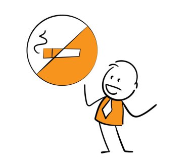 İş adamı - Ofis çalışanı, sigara tabelaları yok, Çocuk el çizimi karikatür tasarımı karakteri - izole edilmiş vektör çizimi.
