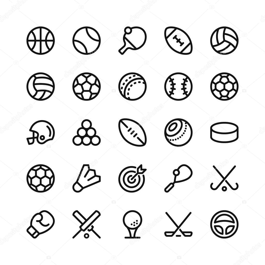 Sport Equipment Related Vector Line Icons. 32x32 pixel perfect.