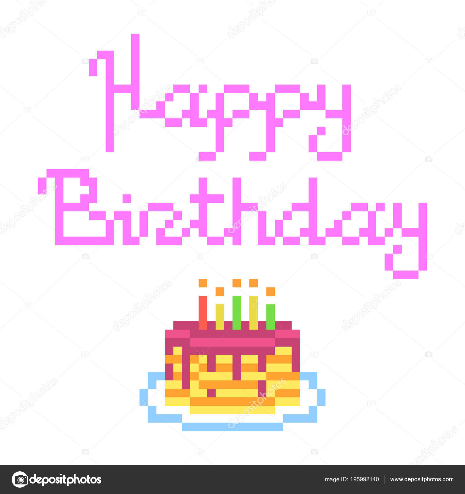 Conjunto de cartões de feliz aniversário, cartão postal pixel art