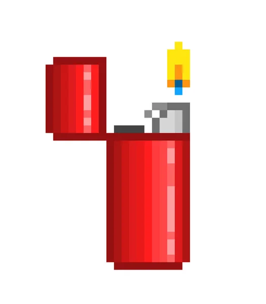 Rojo Abierto Encendedor Llameante Icono Pixel Art Aislado Sobre Fondo — Archivo Imágenes Vectoriales