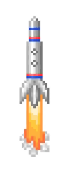 Запуск Ракети Місії Піксель Мистецтва Ізольовано Білому Тлі Дослідження Космосу — стоковий вектор