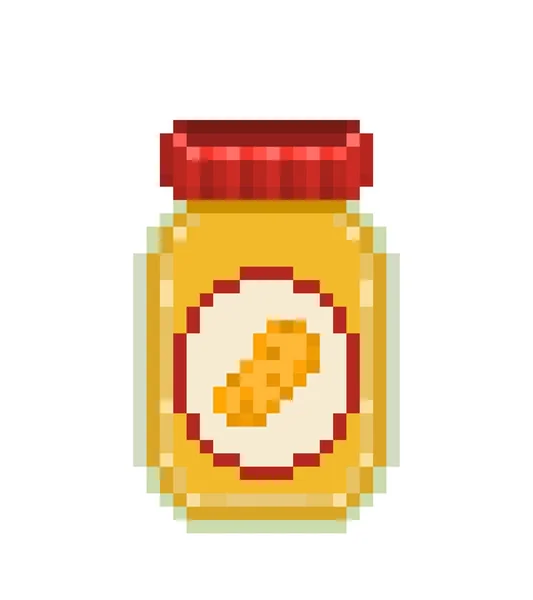 Jar ファイル ピクセル アートのアイコンが白い背景で隔離のピーナッツ バター 朝食用ナットのペースト デザートのトッピング 自家製のナットを広めます レトロな 年代のビデオゲームのグラフィック — ストックベクタ