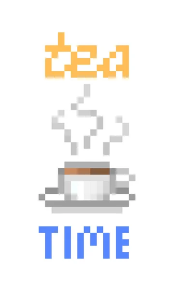 Hora Chá Design Impressão Arte Pixel Isolado Fundo Branco Chá —  Vetores de Stock