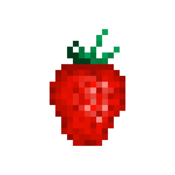 Morango Vermelho Ícone Arte Pixel Isolado Fundo Branco Adesivo Geleia — Vetor de Stock