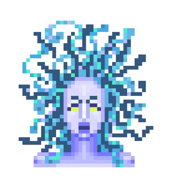 Urlando Medusa Gorgon Mostro Mitologico Greco Pixel Art Ritratto Isolato — Vettoriale Stock