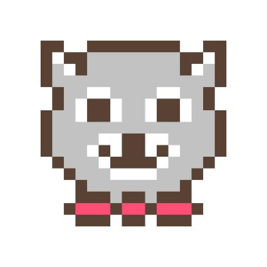 Sevimli gülümseyen rakun namlu, 16 x 16 piksel sanat simge beyaz arka plan üzerinde izole. Sohbet app etiket/sosyal medya hesap/Kullanıcı profili avatar/messenger emoji. Evde beslenen hayvan dükkanı/oyuncak mağazası/veteriner/hayvan barınağı logosu.