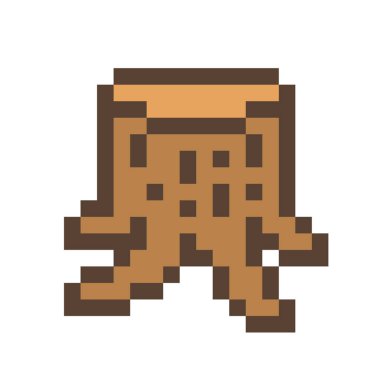 Ahşap stump, 16 x 16 piksel sanat simge beyaz arka plan üzerinde izole. Kesilmiş ağaç sembolü. Vintage eski okul 80'li 90'lı yılların video/pc oyun doğa nesne.