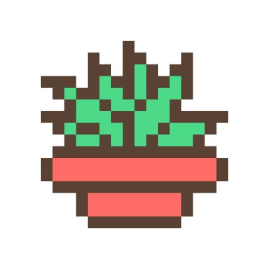 (Aloe, agav) yeşil sulu toprak çiçek kap, 16 x 16 piksel sanat simge beyaz arka plan üzerinde izole içinde. Retro 80s 90s eski okul 8 bit slot makinesidir/video oyun grafik. Houseplant logosunu görmeniz gerekir. Ofis bitki.