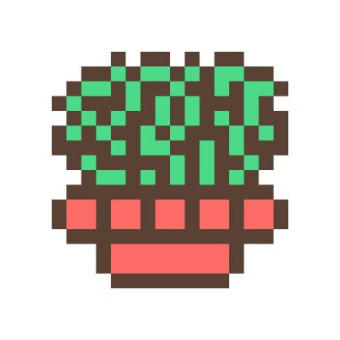 Toprak çiçek kap, 16 x 16 piksel sanat simge izole beyaz zemin üzerine yeşil kaktüs/sulu. Retro 80s 90s eski okul 8 bit slot makinesidir/video oyun grafik. Houseplant logosunu görmeniz gerekir. Ofis bitki.