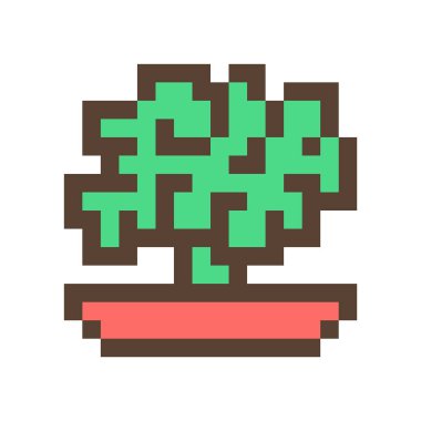 Toprak çiçek kap, 16 x 16 piksel sanat simge izole beyaz zemin üzerine yeşil kaktüs/sulu. Retro 80s 90s eski okul 8 bit slot makinesidir/video oyun grafik. Houseplant logosunu görmeniz gerekir. Ofis bitki.