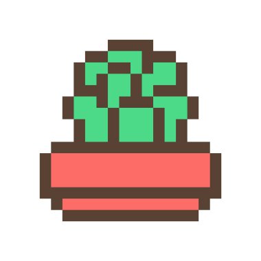Toprak çiçek kap, 16 x 16 piksel sanat simge izole beyaz zemin üzerine yeşil kaktüs/sulu. Retro 80s 90s eski okul 8 bit slot makinesidir/video oyun grafik. Houseplant logosunu görmeniz gerekir. Ofis bitki.