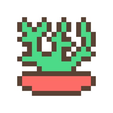Toprak çiçek kap, 16 x 16 piksel sanat simge izole beyaz zemin üzerine yeşil kaktüs/sulu. Retro 80s 90s eski okul 8 bit slot makinesidir/video oyun grafik. Houseplant logosunu görmeniz gerekir. Ofis bitki.