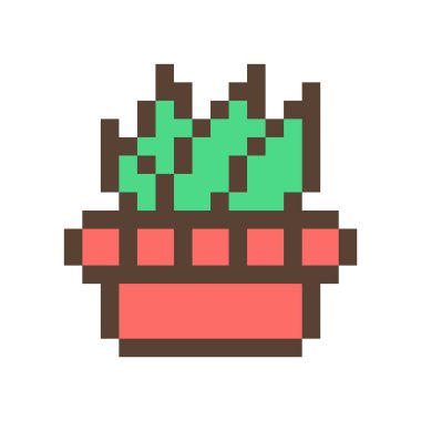 (Aloe, agav) yeşil sulu toprak çiçek kap, 16 x 16 piksel sanat simge beyaz arka plan üzerinde izole içinde. Retro 80s 90s eski okul 8 bit slot makinesidir/video oyun grafik. Houseplant logosunu görmeniz gerekir. Ofis bitki.