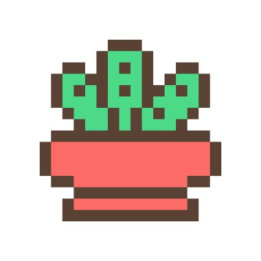 Toprak çiçek kap, 16 x 16 piksel sanat simge izole beyaz zemin üzerine yeşil kaktüs/sulu. Retro 80s 90s eski okul 8 bit slot makinesidir/video oyun grafik. Houseplant logosunu görmeniz gerekir. Ofis bitki.