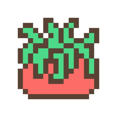Toprak çiçek kap, 16 x 16 piksel sanat simge izole beyaz zemin üzerine yeşil kaktüs/sulu. Retro 80s 90s eski okul 8 bit slot makinesidir/video oyun grafik. Houseplant logosunu görmeniz gerekir. Ofis bitki.