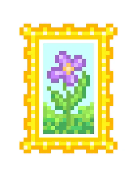 Floral Veld Olie Doek Stilleven Schilderen Een Gouden Frame Pixel — Stockvector