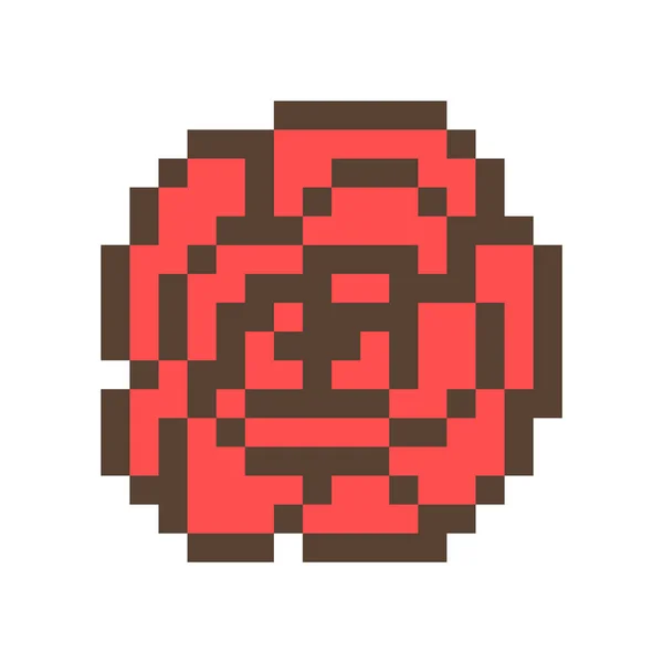 Rode Rose Pictogram Van Pixels Kunst Geïsoleerd Een Witte Achtergrond — Stockvector