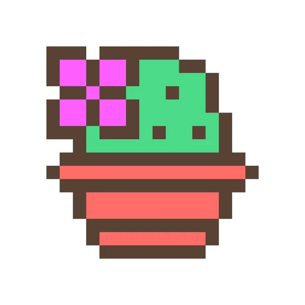 Grön Cactus Saftiga Lera Blomkruka Pixel Konst Ikonen Isolerad Vit — Stock vektor