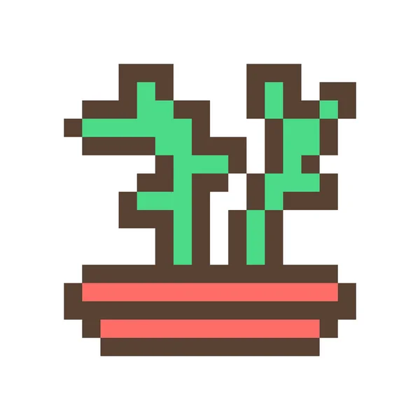 Zelený Kaktus Sukulentní Hliněné Květináče Pixel Art Ikona Izolovaných Bílém — Stockový vektor