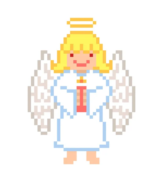 Niña Ángel Con Una Vela Pixel Art Carácter Aislado Sobre — Vector de stock