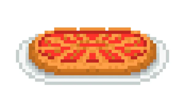 Tarta Cereza Con Una Tapa Celosía Servida Plato Ilustración Pixel — Archivo Imágenes Vectoriales