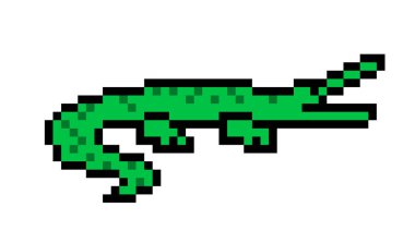 Beyaz arka plan üzerinde izole piksel sanat timsah karakter. Yaban hayatı/Hayvanat Bahçesi/Milli Parkı/safari hayvan simgesi. Şirin 8 bit timsah logosu. Retro vintage 80s; 90'lı yılların slot makinesidir/video oyun grafik. 