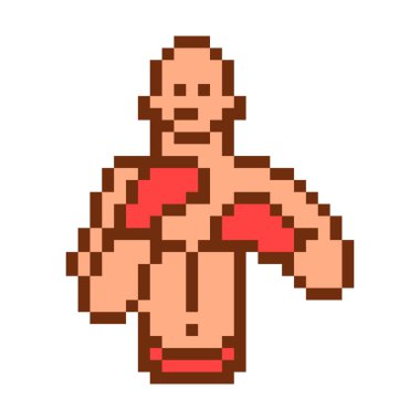 Beyaz arka plan üzerinde izole piksel sanat boksör karakteri. Sert çocuk, 8 bit mücadele sporudur logo. Retro vintage 80s; 90'lı yılların slot makinesidir/video oyun grafik. Adam kickboxing iş günü uygun. MMA savaşçı maskot. 
