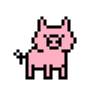 Eski okul 8 bit piksel sanat pembe domuz ayakta yere. Beyaz arka plan üzerinde izole iç çiftlik hayvan kutsal kişilerin resmi. Piglet sembolü. Domuz amblemi. Retro video/pc oyun karakteri. Slot makinesidir grafik.
