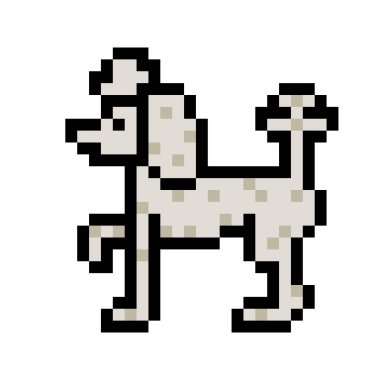 Piksel sanat gri beyaz arka plan üzerinde izole fino köpeği yürüme. Evcil hayvan simgesi. Şirin 8 bit evcil köpek logosunu görmeniz gerekir. Retro vintage 80s; 90'lı yılların slot makinesidir/video oyun grafik. 