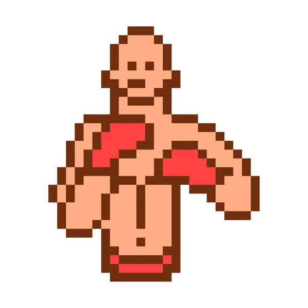 Personaje Boxeador Arte Pixel Aislado Sobre Fondo Blanco Tipo Duro — Vector de stock