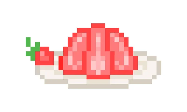 赤いイチゴのゼリーは 白い背景で隔離のピクセル アート イラスト プレート上提供しています 新鮮な自家製ベリーのデザート 結婚式 誕生日パーティーを扱います カフェ レストラン — ストックベクタ