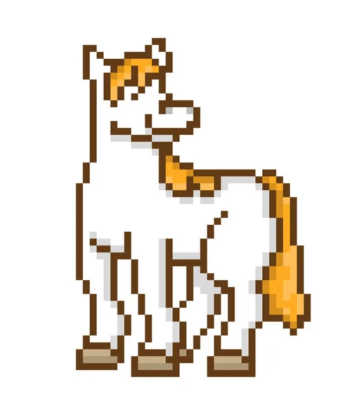 ピクセル アートの白い馬が白い背景で隔離 ファーム動物アイコン かわいい ビット ポニーのロゴ レトロなヴィンテージ 年代のスロット マシンとビデオ ゲームのグラフィック — ストックベクタ