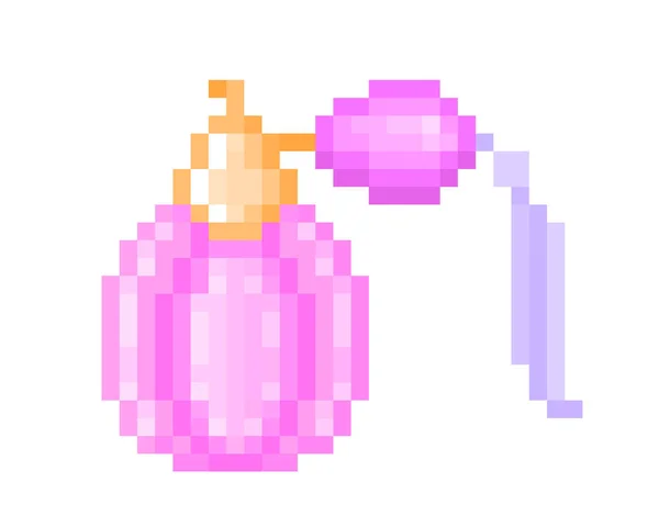 Perfume Vintage Una Botella Vidrio Rosa Con Borla Ilustración Pixel — Archivo Imágenes Vectoriales