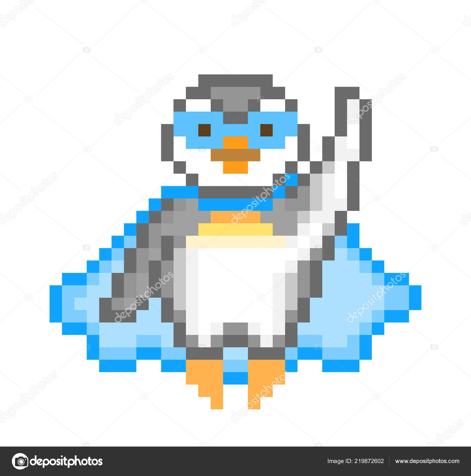 Superhero Penguin Blue Cape Mission Pixel Art Animal Character Stock Vector by ©ksuperksu