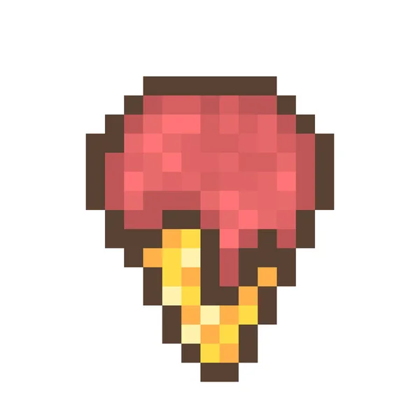 Cono Helado Chocolate Icono Pixel Art Aislado Sobre Fondo Blanco — Vector de stock