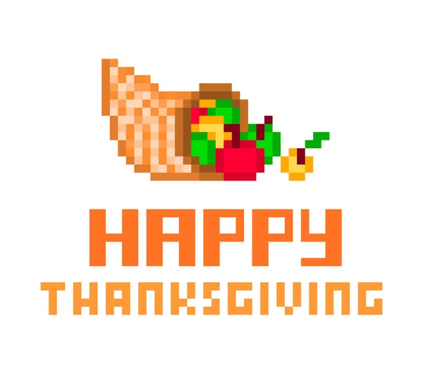Feliz Dia Ação Graças Bit Pixel Arte Cartão Saudação Cartaz — Vetor de Stock