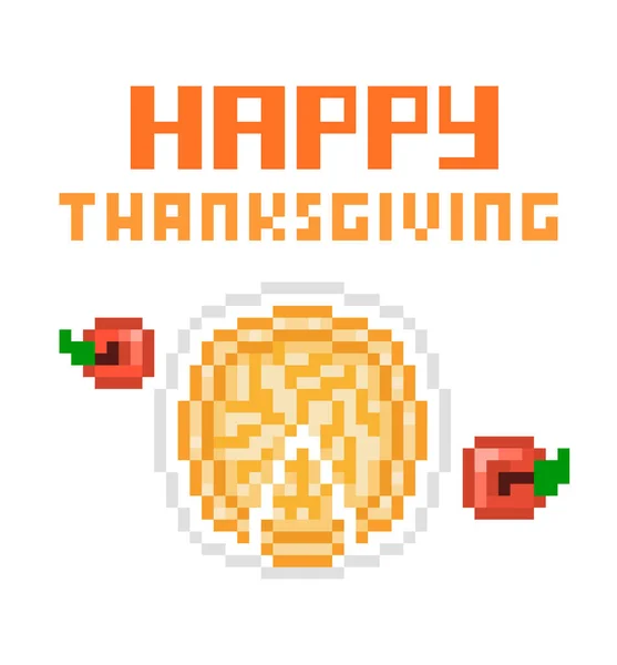 Happy Thanksgiving Bit Pixel Art Greeting Card Poster Banner Text — Stock Vector
