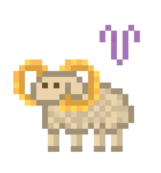 Ícone Signo Aries Zodiac Bit Pixel Art Ram Isolado Fundo —  Vetores de Stock