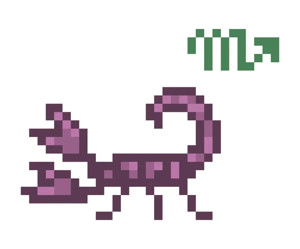Scorpio Zodiac Znamení Ikona Bit Pixel Umění Scorpion Izolovaných Bílém — Stockový vektor