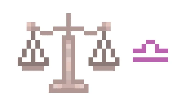 Terazi burç işareti simgesi, 8 bit piksel sanat gümüş izole üzerinde beyaz arka plan ölçekler. Astrolojik sembolü. Ezoterik bilim logosunu görmeniz gerekir. Burç amblemi.