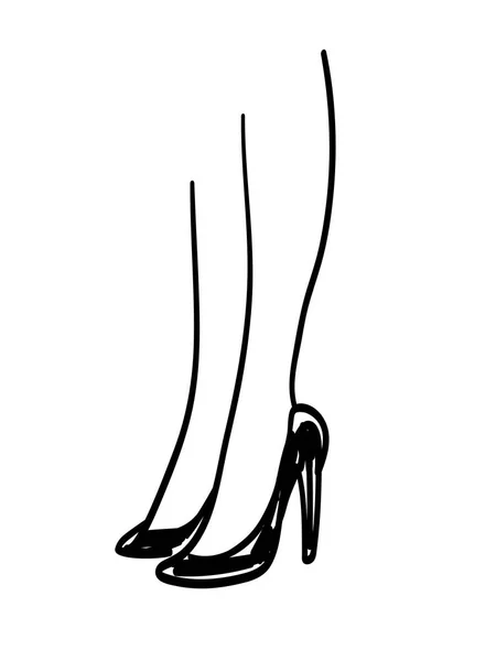 Long Woman Legs Pair New Black Glossy Fashionable High Heel — Stock Vector