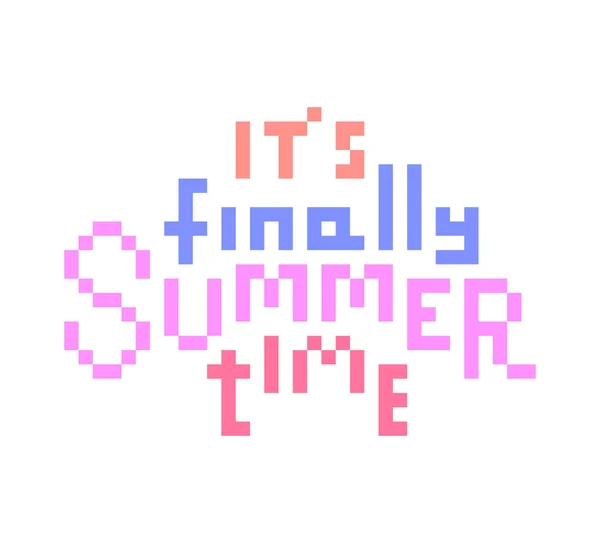 Finally Summertime Old School Bit Pixel Art Font Lettering Prints — стоковый вектор