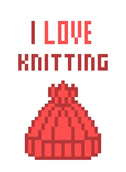 Love Knitting Pixel Art Font Quote Prints Cards Poster Banners — Stock Vector