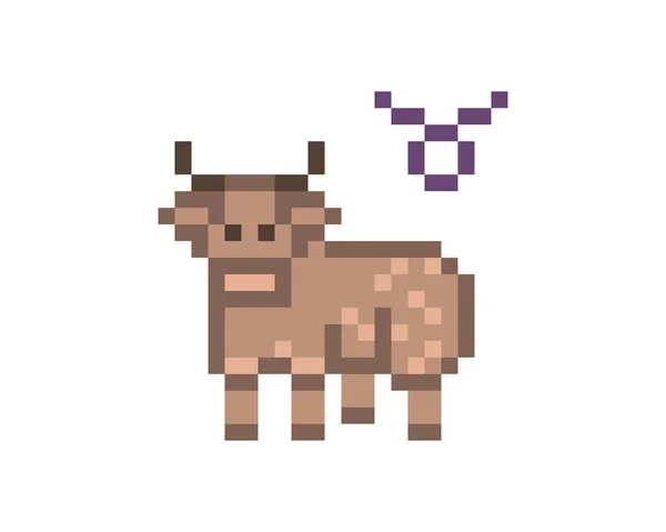 Taurus Zodiac Sign Icon Bit Pixel Art Brown Bull Isolated — Stock Vector