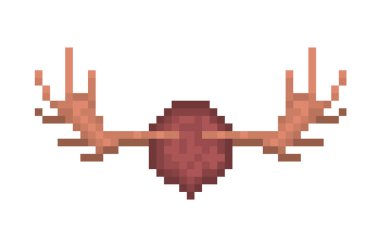 Moose boynuzları, bir duvar dekorasyonu, 8 bit piksel sanat illüstrasyon iso