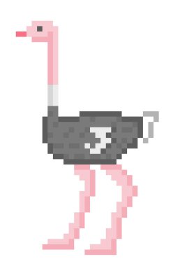 Yan görünüm devekuşu, 8 bit piksel sanat en büyük Afrika kuş karakterlik