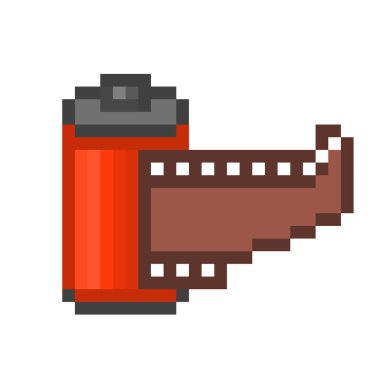 Kırmızı rulo 35mm negatif film şerit, eski okul 8 bit piksel sanat
