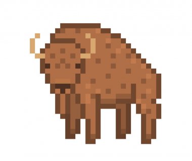 Ayakta bizon, 80s-90s tarzı eski okul 8 bit piksel sanat wildlif