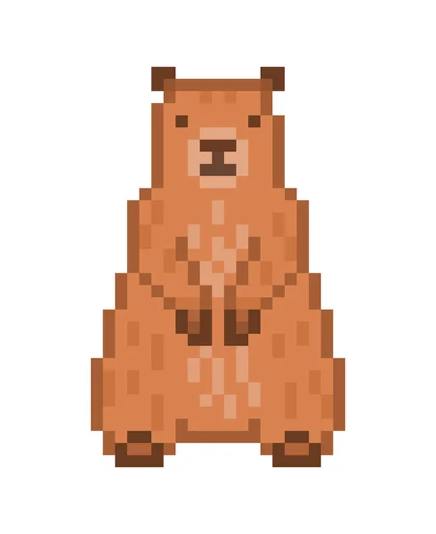 Standing marmot, old school 8 bit pixel art icon isolated on whi — Stock Vector